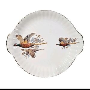Beautiful White Vintage Fine Bone China Serving Plate with Pheasant  Birds